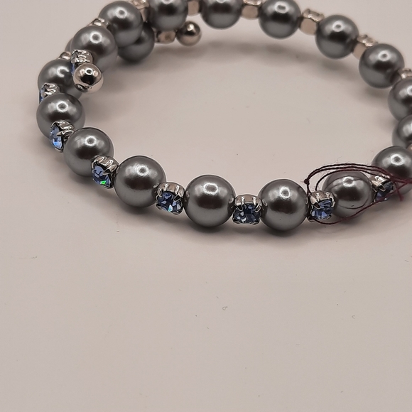 Beaded Bracelets Blue Rhinestones and Gray Beads - Picture 5 of 6
